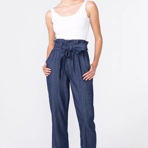 5/$25 dip Dark Chambray Wide Leg Paper Bag Waist Pants